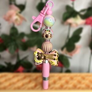 Handpainted Bear & Capybara Kawaii Handmade Beaded Keychain Pen